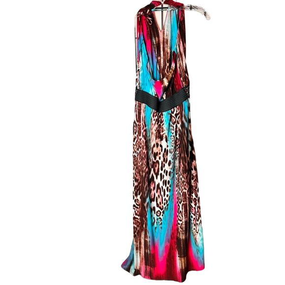Venus Halter Beaded Leopard Print Multi-color Maxi Dress - Picture 3 of 11